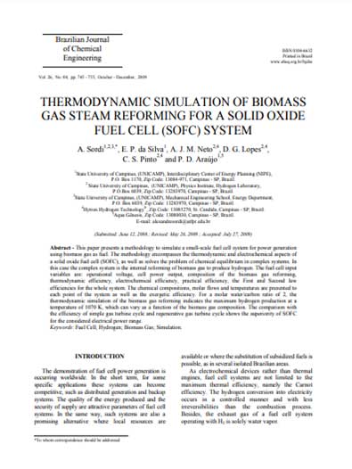 Thermodynamic Simulation of BIOMASS GAS Steam Reforming for a Solid Oxide Fuel Cell (SOFC) System (2009) (440kb)
