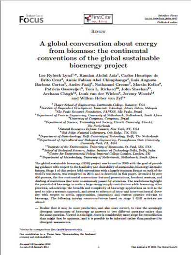 A global conversation about energy from biomass: the continental conventions of the global sustainable bioenergy project (202kb)