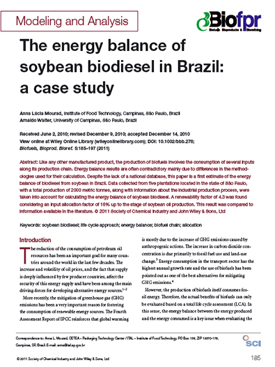 The energy balance of soybean biodiesel in Brazil: a case study (601kb)