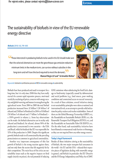 The sustainability of biofuels in view of the EU renewable energy directive (12kb)