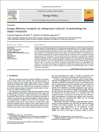 Energy efficiency standards for refrigerators in Brazil: A methodology for impact evaluation (2010)