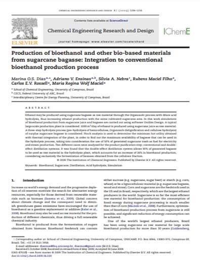 Production of Bioethanol and Other Bio-Based Materials from Sugarcane Bagasse: Integration to Conventional Bioethanol Production Process (2009) (860kb)