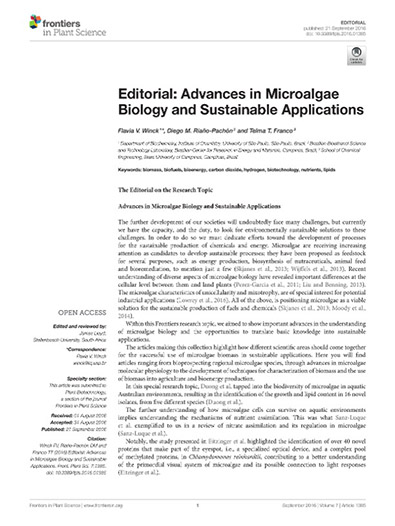 Editorial: Advances in Microalgae Biology and Sustainable Applications (86kb)